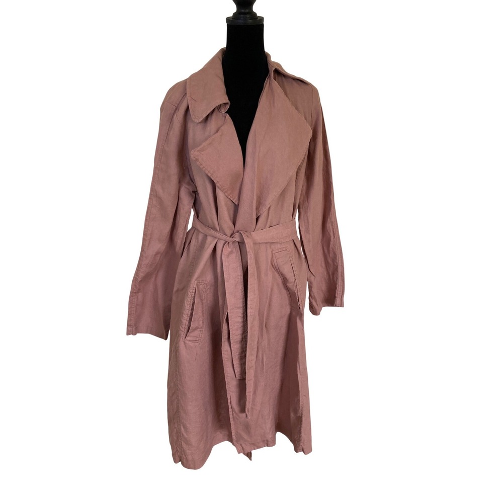 Cynthia Rowley Dusty Rose Linen Blend Tie Waist Trench Coat Duster  Mauve Pink M